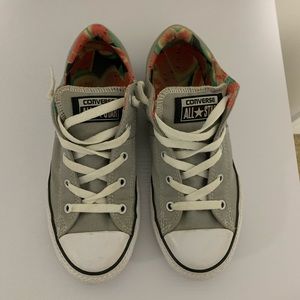 Low Top Gray Converse, Watermelon Insides Size 4